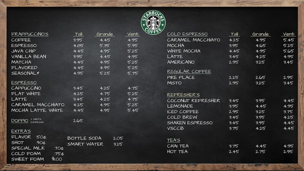 Seton Starbucks Menu